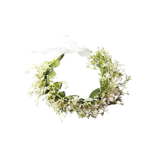 Fairy Flower Crown Headband Woodland Headpiece Floral Forest Elven Circlet for Women Girls Bridal Wedding Prom Halloween Renaissance Cosplay Photo White