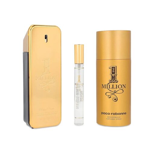 Paco Rabanne One Million 3-Piece Gift Set for Men, ( 3.4 Oz Eau De Toilette Spray + 5.1 Oz Deodorant Spray + 0.33 Oz Travel Spray )