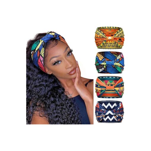 Huachi Wide Headbands for Women Boho Workout Head Bands for Women 's Hair African Knotted Non Slip Headwrap Turban Sport Yoga Girls Bandeau Hair Accessories ( Pack of 4 )