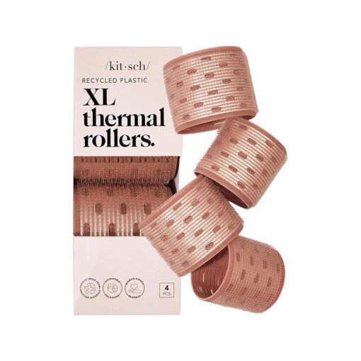 XL Ceramic Thermal Hair Rollers for Short Hair - Velcro Rollers | Rollers Hair Curlers for Long Hair | Large Velcro Hair Roller Medium Hair | Self-Grip Hair Rollers | Velcro Curlers -4pcs Terra