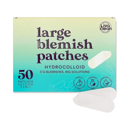 LivaClean 50CT Large Hydrocolloid Acne Patches - For Pore Spots Nose Face Cystic Pimple Zit Patch - Big Pimple Patches Hydrocolloid Bandages Strips Stickers Pimple Patch XL Large Acne Patch Large