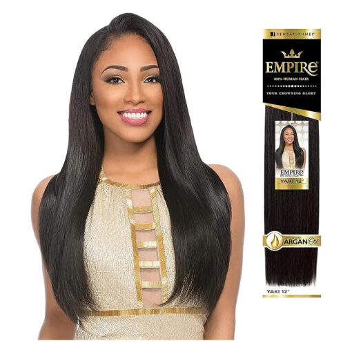 Sensationnel Empire Yaki weave hair - virgin Human hair extensions Yaki texture hair for weaving and sew in styles - Straight Yaki 1 pack ( 14 Inch, 2 )