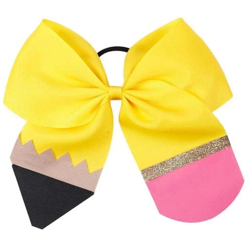 Pencil Girls Hair Bow Ponytail Holder Jumbo Hair Clips For Cheerleader Girls JBC13 ( Hair Ring-Yellow )