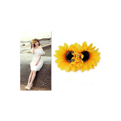 2PCS 4 inch Yellow Sunflower Hair Alligator Hairpin Hair Clips Clamp Barrettes Styling Accessories Ties Tools For Women Lady Girls Party Beach Vacation Wedding Bridal