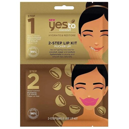 Yes To Coconut 2-Step Single Use Lip Kit Pucker Up Lip Scrub & Mask - Exfoliates, Hydrates & Scrubs Lips For A Perfect Pout