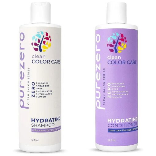 Purezero Clean Color Care Hydrating Shampoo & Conditioner Set - Toning, Balance for Color Treated Hair - Hydrate Dry Hair - Zero Sulfates, Parabens, Dyes - 100 % Vegan & Cruelty Free