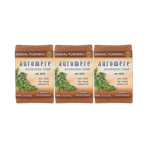 Auromere Ayurvedic Bar Soap, Sandal Turmeric - Eco Friendly, Handmade, Vegan, Cruelty Free, Natural, Non GMO ( 2.75 oz ), 3 pack