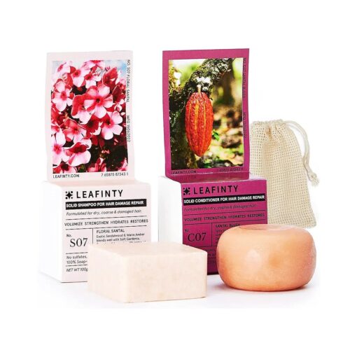 Leafinty Solid Shampoo Bar & Conditioner Bar Set for Dry, Coarse & Damaged Hair - Sulfate Free, Natural, Eco-Friendly, Sustainable, Zero Waste, Gift Set,3.52oz ( Pack of 1, up to 75 uses )