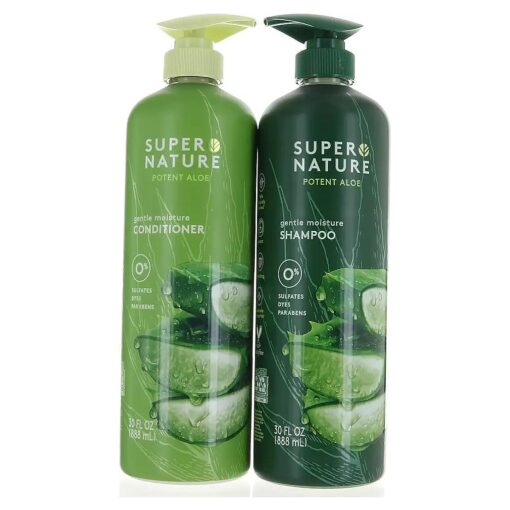 Super Nature Potent Aloe Gentle Moisture Shampoo and Conditioner Sulfates Free, 30 Fl Oz