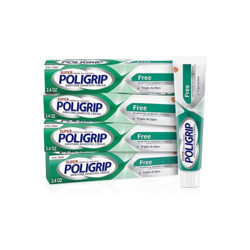 Super Poligrip Zinc Free Denture and Partials Adhesive Cream, 2.4 ounce ( Pack of 4 )