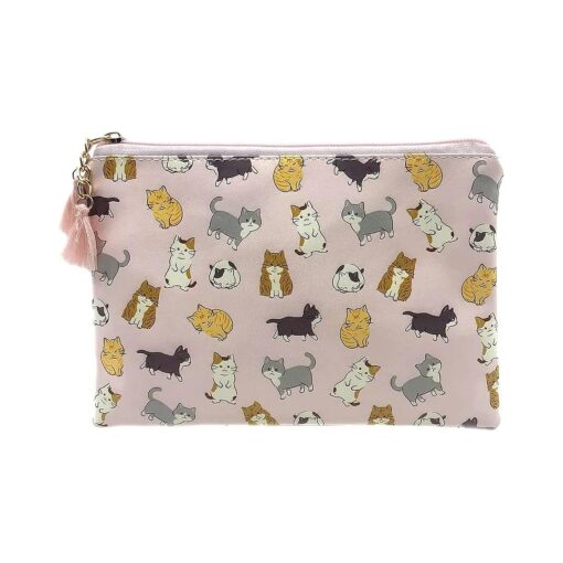 Cute Cats pattern Cute Small Cosmetic Bag Mini Makeup Bag for Women and Girls, PU Leather Small Travel Toiletry Bag Accessories Organizer with Zipper Tassel