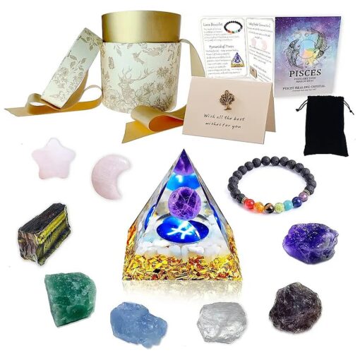 Zodiac Pisces Healing Crystals Stones Gift Set ( 11Pcs ) Spiritual Gifts for Women, Zodiac Gifts, Gifts for Women Zodiac, Birthday Gifts for Women, Gemstones and Crystals, Chakra Gemstones Crystals Set