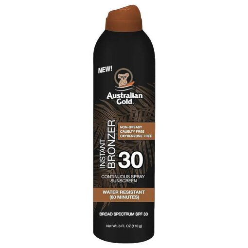 Continuous Spray Sunscreen with Instant Bronzer SPF 30, Immediate Glow & Dries Fast Water Resistant NonGreasy Oxybenzone Free Cruelty Free, Bronzer New, Orange, 6 Oz