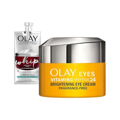 Olay Vitamin C + Peptide 24 Eye Cream, Fragrance-Free, 0.5 oz + Whip Face Moisturizer Travel/Trial Size Gift Set