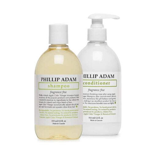 Phillip Adam Fragrance Free Shampoo and Conditioner Set with Apple Cider Vinegar - pH Balancing - Enhance Shine and Smoothness- 12 Ounce Each