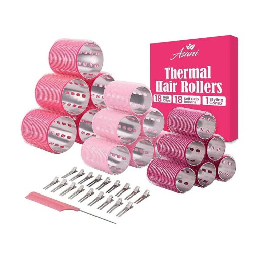 Thermal Rollers for Hair - 37 Self Grip Hair Rollers with 18 Clips and Styling Comb - Aluminum Thermal Hair Rollers for Volume and All-Day Curls - For Short, Medium, and Long Hair ( Large )